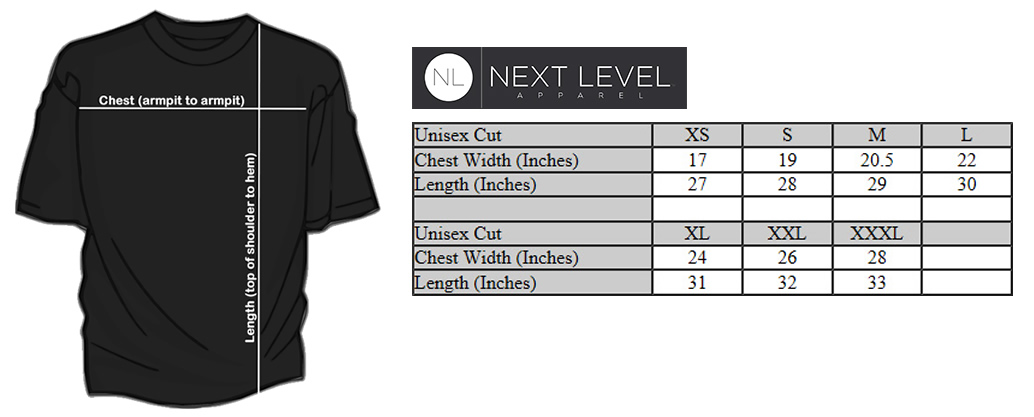 Next Level Hoodie Size Chart